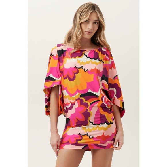 Trina Turk Fan Faire Swim Tunic Dress Size M NWT retro print resort wear cover - Picture 4 of 14
